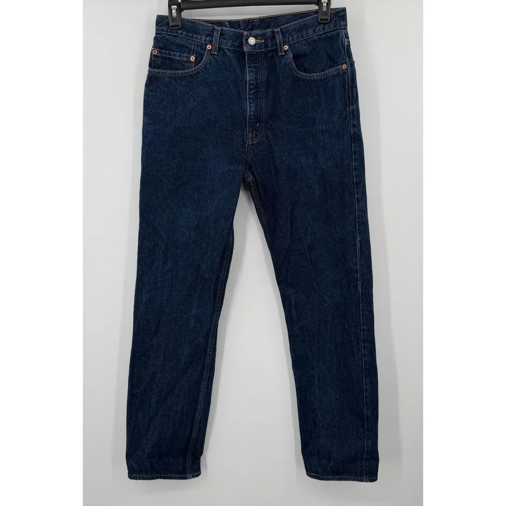 Vintage Levis 505 Regular Fit Straight Leg Jeans Mens 33x34 Dark Blue Denim Y2K